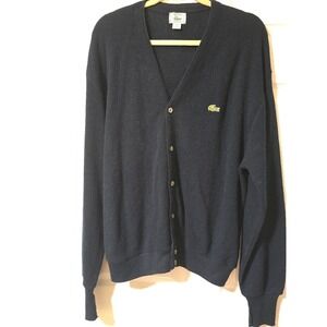 Vintage IZOD Lacoste Men's XL Navy Blue Cardigan Sweater Grandpa Preppy USA Made